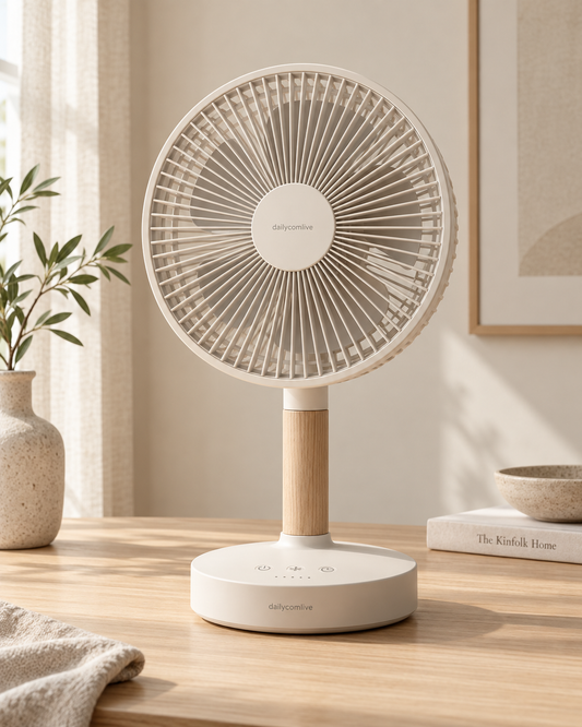 dailycomlive CalmFlow Desk Fan – Ultra-Quiet 90° Oscillating Air Circulator with 4 Speeds & Touch Timer