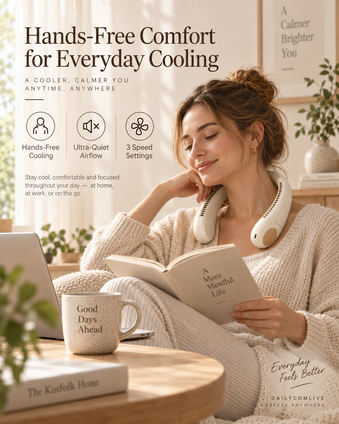 dailycomlive AirHalo Bladeless Neck Fan – Ultra-Quiet Hands-Free Wearable Fan with 3 Speeds, Lightweight Design & USB-C Rechargeable Battery