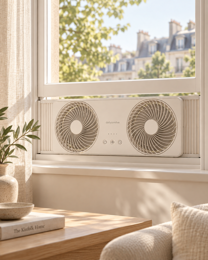dailycomlive FreshFlow Reversible Window Fan – Dual-Fan Air Circulator with Fresh Air Intake, Exhaust Mode, 3 Speeds, Timer & Expandable Window Fit