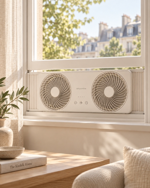 dailycomlive FreshFlow Reversible Window Fan – Dual-Fan Air Circulator with Fresh Air Intake, Exhaust Mode, 3 Speeds, Timer & Expandable Window Fit