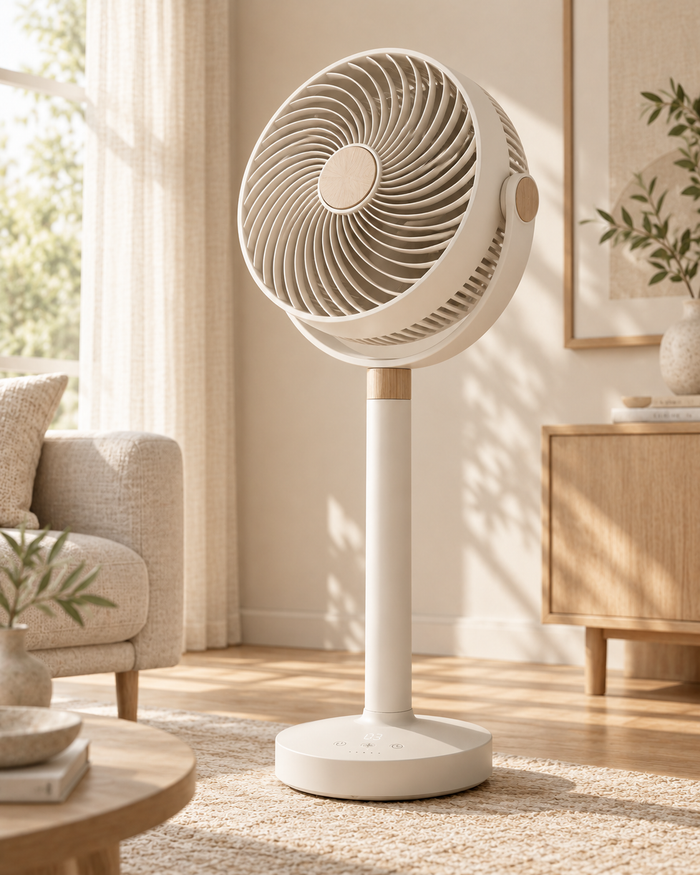 dailycomlive OmniBreeze 3D Air Circulator Fan – Ultra-Quiet Whole-Room Pedestal Fan with 3D Oscillation, 8 Speeds, Smart Temperature Sensor, Remote Control & 12H Timer