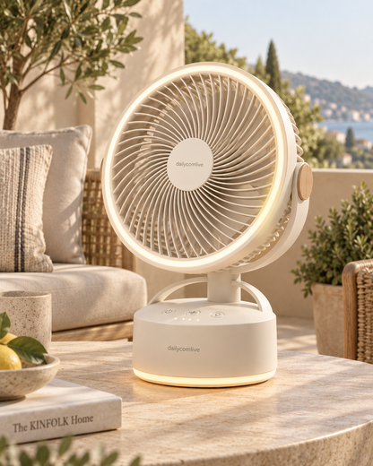 dailycomlive PatioBreeze Outdoor Circulator Fan – Cordless Rechargeable Fan with 5 Speeds, Adjustable Tilt, Ambient LED Light & USB-C Charging