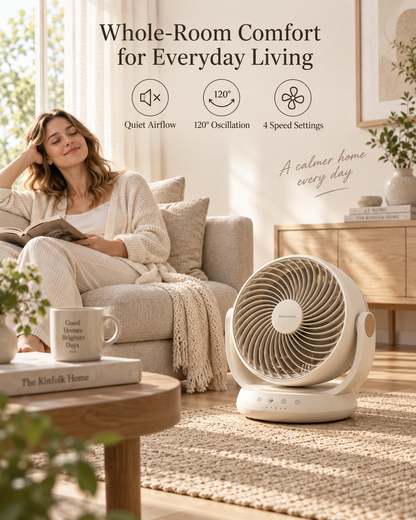 dailycomlive OrbitFlow Air Circulator – Ultra-Quiet Whole-Room Fan with 120° Oscillation, 90° Tilt, 3 Speeds & Timer