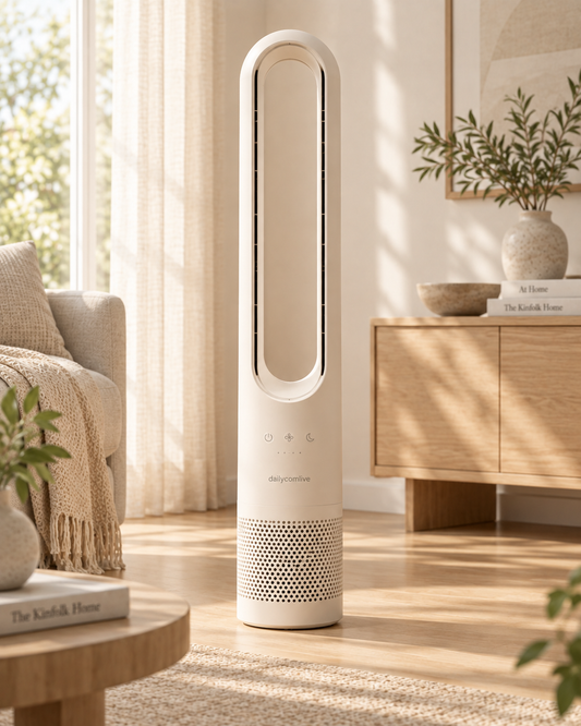 dailycomlive AeroSilence Bladeless Tower Fan – Ultra-Quiet 90° Oscillating Fan with 4 Speeds, Sleep Mode & Touch Controls